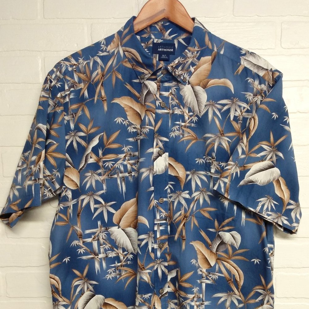 Arthouse men's tropical blue print short sleeve button shirt 100% cotton XLT